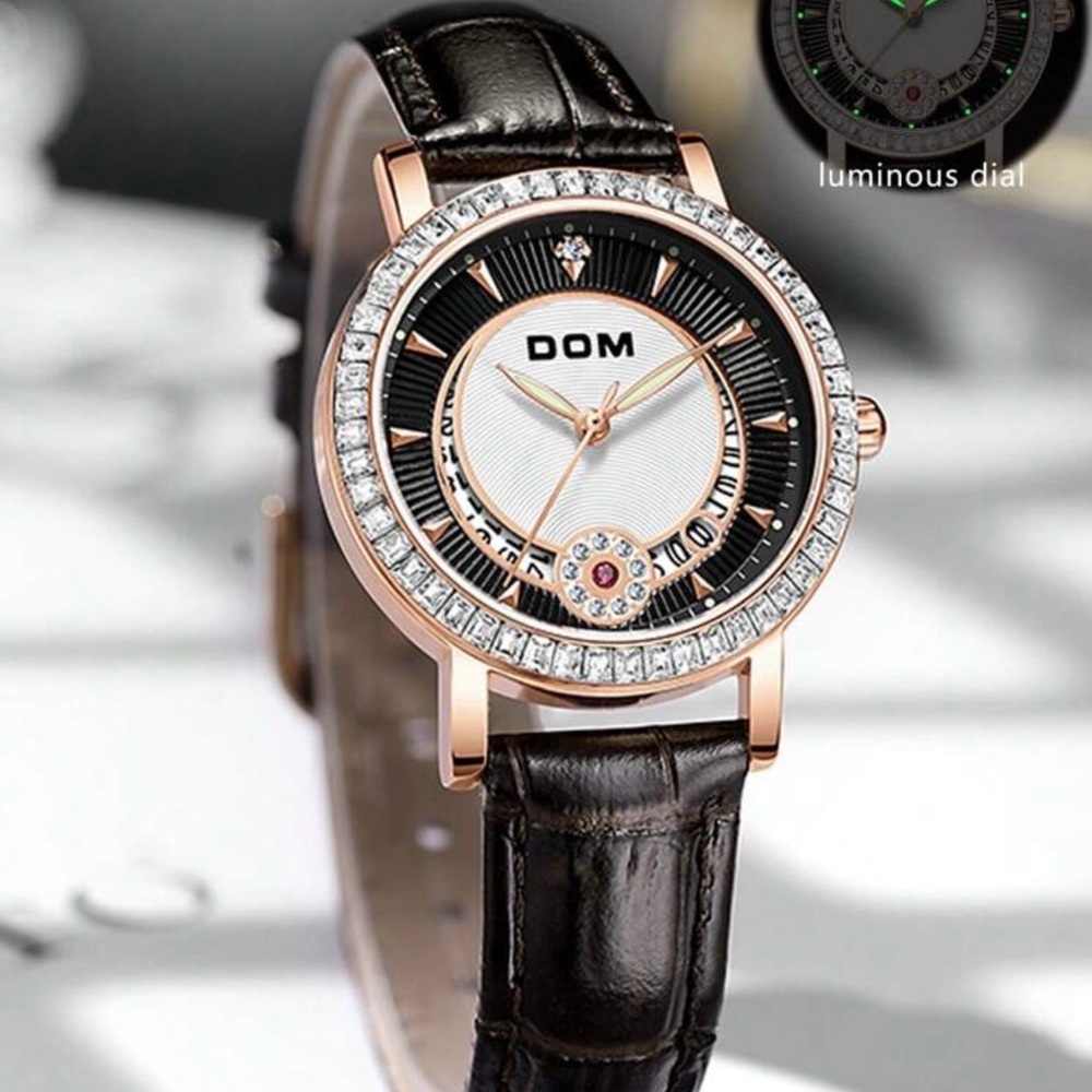 DOM Women's Black and Rose Gold Watch